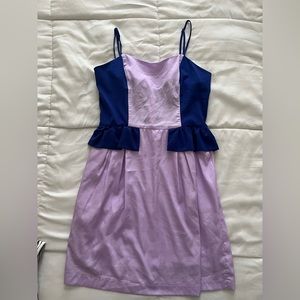Cute mini purple and blue buddy love dress with straps and ruffles!